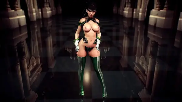 Flirtatious busty Eve shows off a new paid skin in erotic solo dance