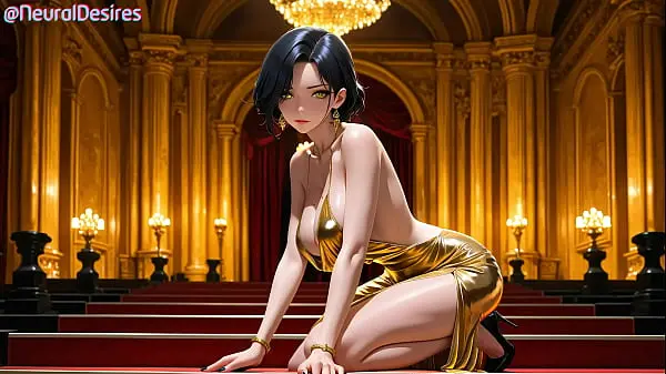 Big Tit Babe in Gold Dress Fucked Hard ~ AI-Generated