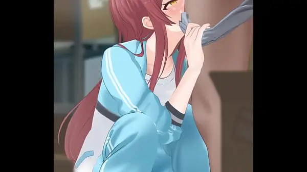 Anime Brunette sucking cock and touching herself