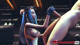 Nessa (Pokémon) 3D Hentai Animation Big Tits Girl in Sexy Bodysuit and Blue Latex Gloves Gives Fetish Handjob Service for Big Dick with Massive Cumshot