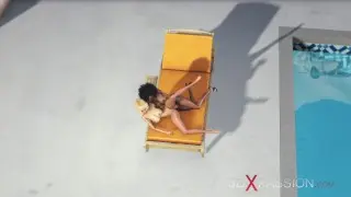 A horny girl dreams to have sex with a black 3d shemale in expensive villa