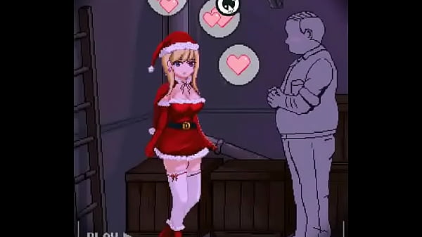 Hot blonde in santa claus vest having sex with a man in hentai game