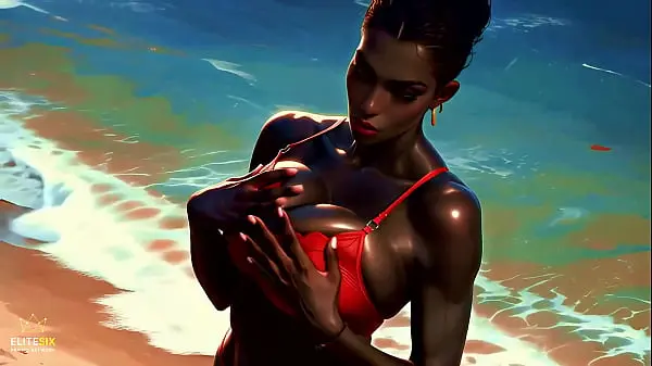 4K 100% AI Generated 3D Soft Looping PMV – Massive Ass Ebony Gentle Beach Twerk: Bikini Booty Shaking for Endless Loops