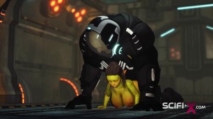 Alien sex in a starship. Female green alien gets fucked by a big monster